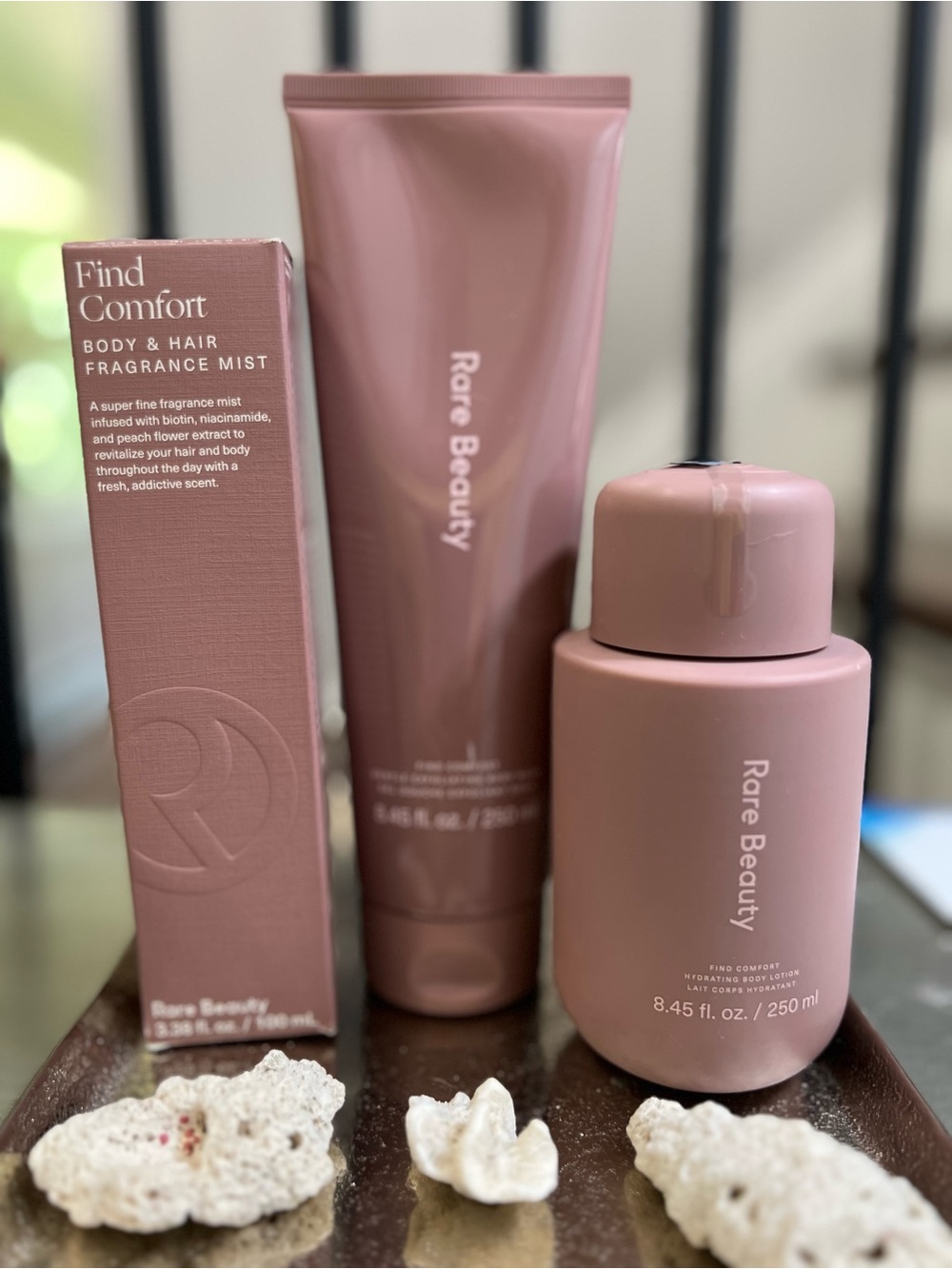Rare Beauty Find Comfort Bundle Of 3 Body/Hair Scent, Body Lotion, Scrub Wash